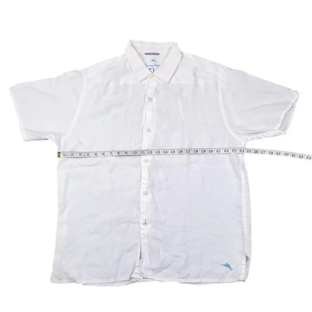 Tommy Bahama Relax Men's XL White Linen Blend Short Sleeve Button Up Shirt